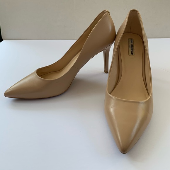 Karl Lagerfeld natural tan color shiny real leather shoes KL Logo at heels US 10 - Picture 6 of 13